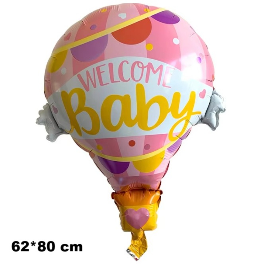 Balon din Folie Metalizata, Vafy, Mini Figurine, Model Balon cu Aer Cald Fetita, Tematica Welcome Baby, 80x62 cm, Ambalaj Individual, Pai Inclus, Umflare cu Aer sau Heliu, Roz