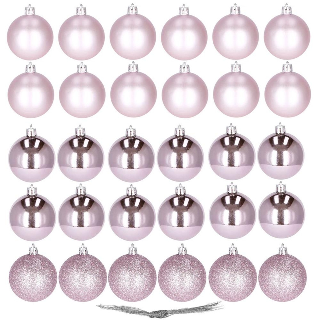 Set globuri de Craciun, 30 bucati, 3 modele, 3cm, roz