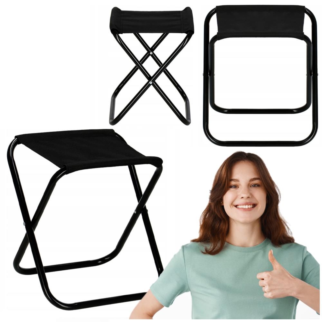 Scaun pliabil pentru camping sau pescuit, cadru metalic, maxim 100 kg, 26x26x34 cm, negru