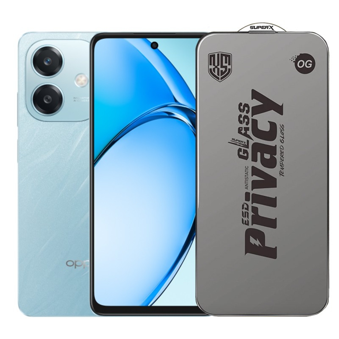 Folie de Protectie pentru Oppo A3x, Vafy, Sticla Securizata ESD Antistatica, Super-X Privacy OG, Margini Negre, 0.30 mm, Transparent Inchis