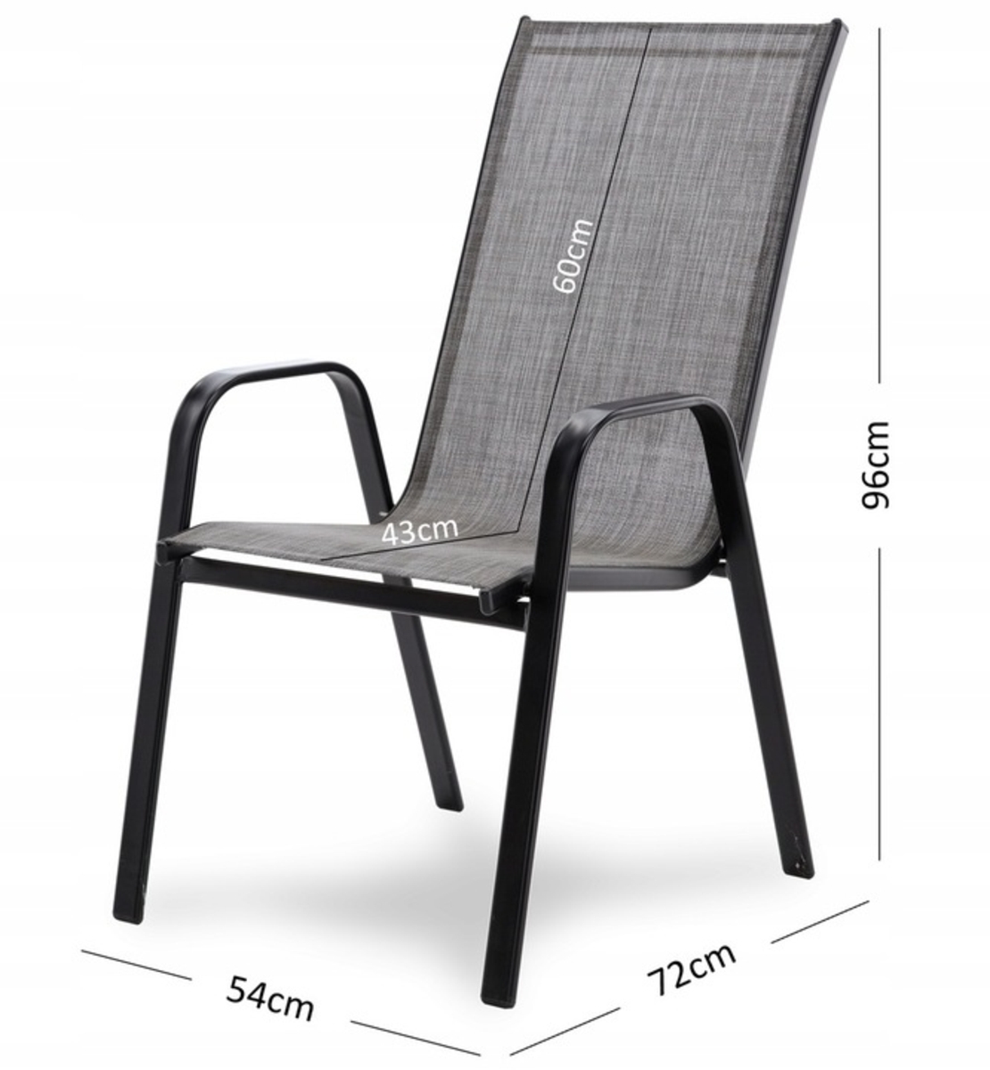 Set 2 scaune de gradina cu cadru metalic, stivuibile, 55x72x96cm, gri