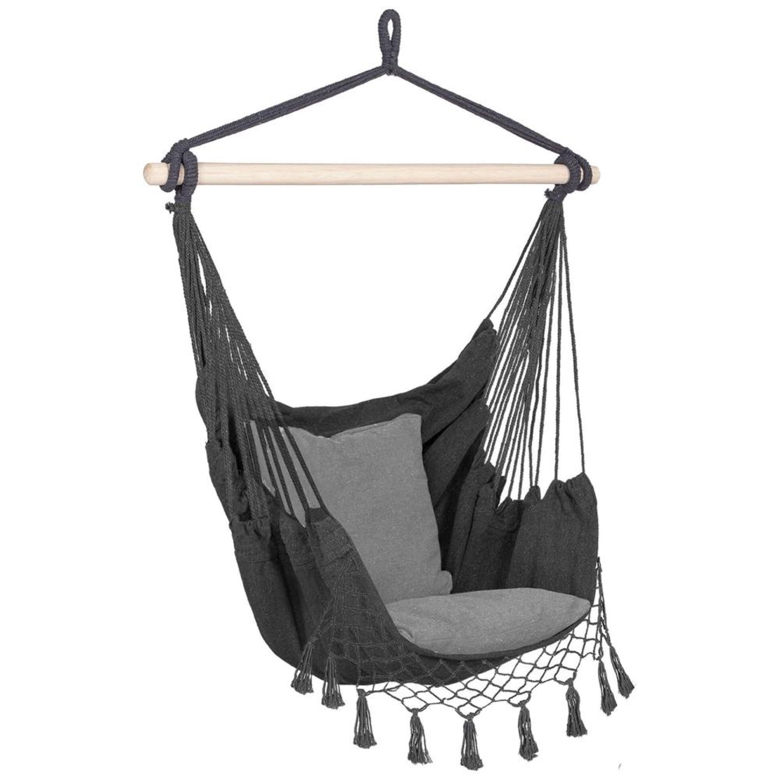 Hamac tip leagan suspendat pentru casa sau gradina, gri cu perne, 130x100cm, 150kg
