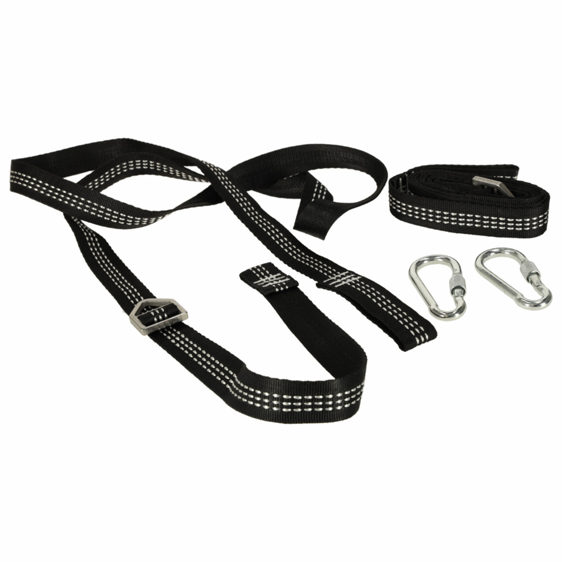 Set prindere hamace si leagane, cu 2 chingi rezistente de 2 m si 2 carabiniere, maxim 300 kg, negru