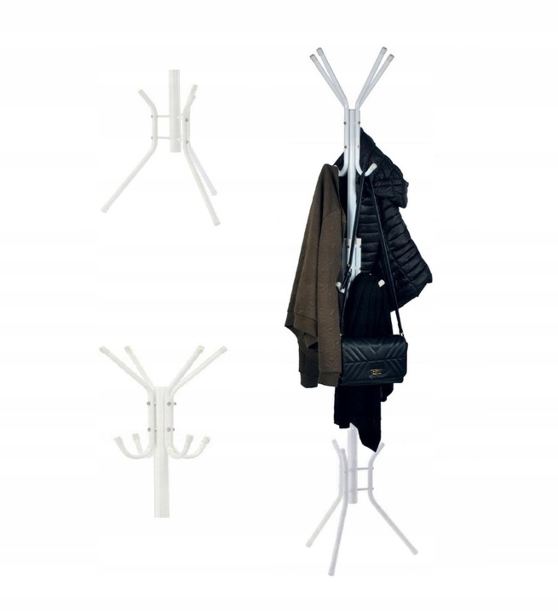 Cuier hol metalic 178 cm, 12 carlige, design minimalist, alb