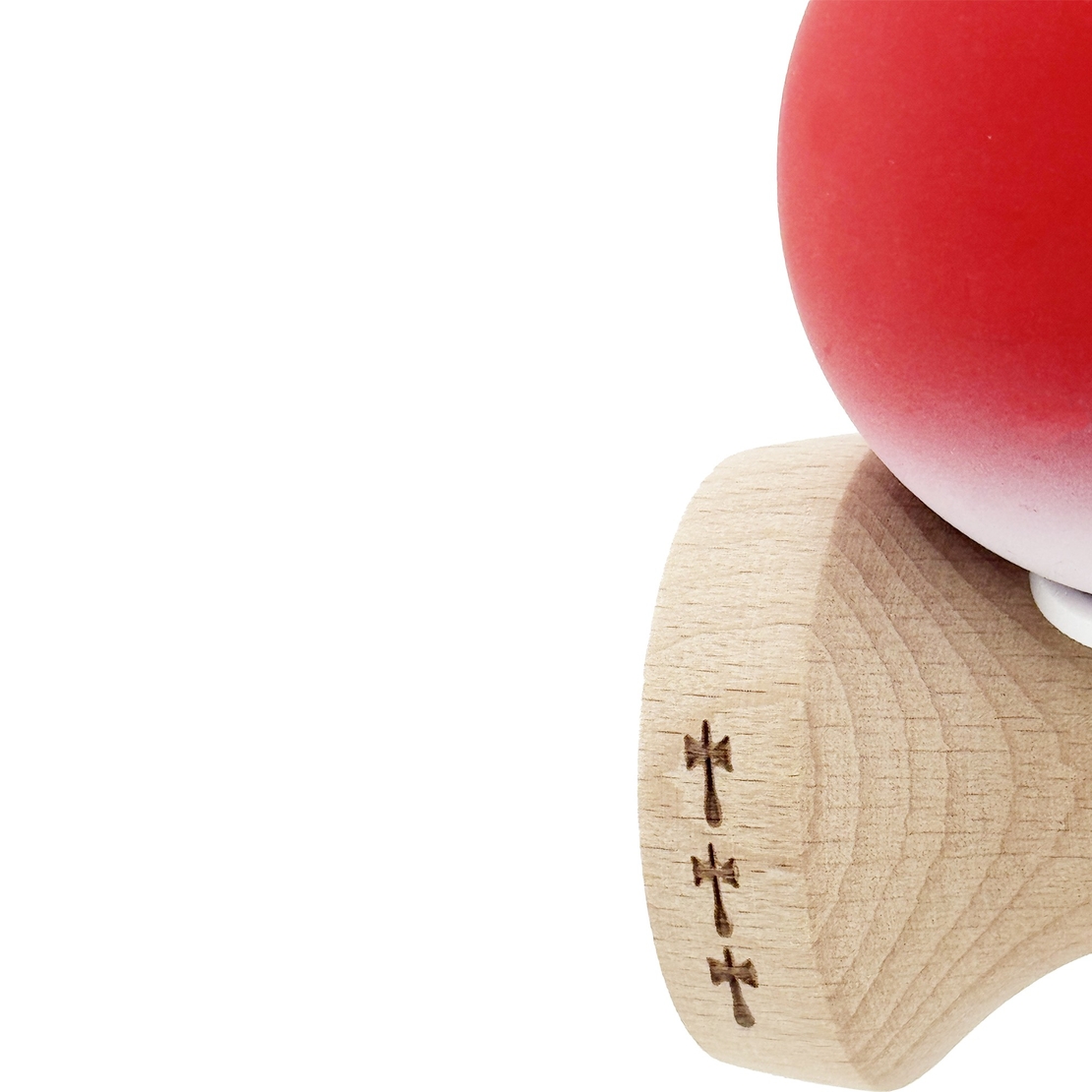 Kendama X Originala, Profesionala, Flippy, Cupe Mari KING SIZE V3, Rubber Grip, Gaura in Baza, Rulment Metalic, din lemn 18 cm, Ata 62/65 cm, Gradient Rosu/Alb