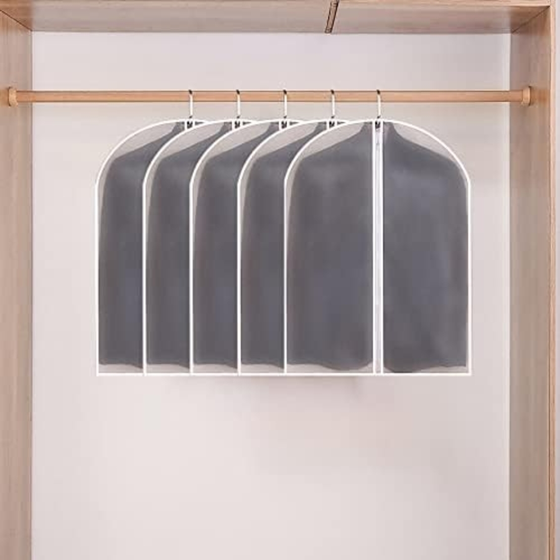 Set 5 Huse de Depozitare cu Fermoar, Flippy, pentru Haine, de Protectie, pentru Voiaj, Netesut, Rezistent la Praf, 60x80 cm, Transparent-Alb