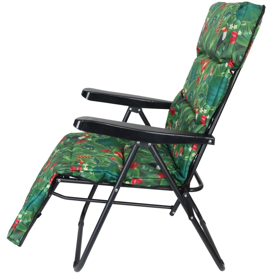 Scaun de gradina cu perna, reglaj pe pozitii, cadru metalic pliabil, 57x83x106 cm, multicolor