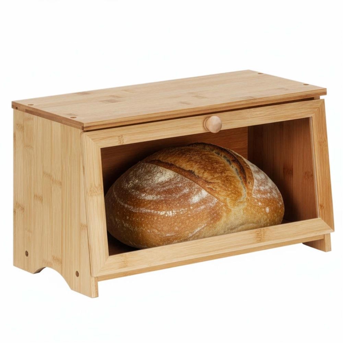 Cutie pentru paine din bambus cu fereastra transparenta, inchidere magnetica, 40x20x23 cm, bambus natural