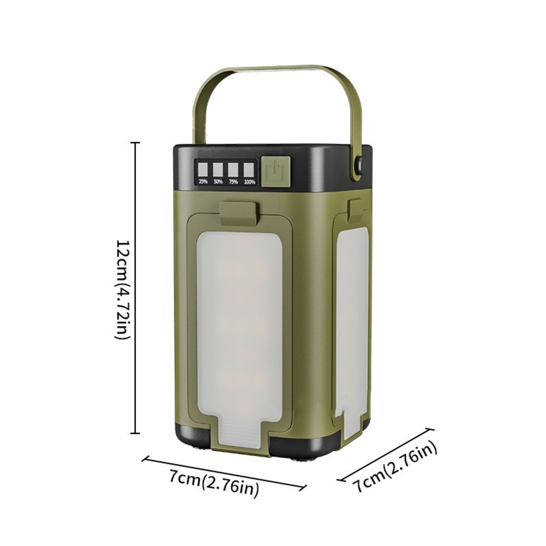 Lampa pentru Camping, Flippy, Lampa LED, Reincarcabila Solar si cablu TYPE-C, Tip Felinar 4 Laturi si Lanterna in Baza, Impermeabila, 12.5 x 7 x 7 cm, Verde