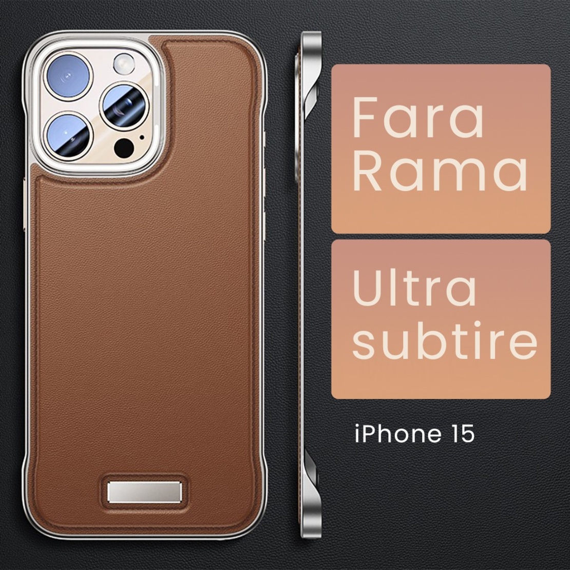Husa pentru iPhone 15, husa de protectie pentru telefon, Vafy, Design Modern fara margini, din Piele PU, Subtire, Maro
