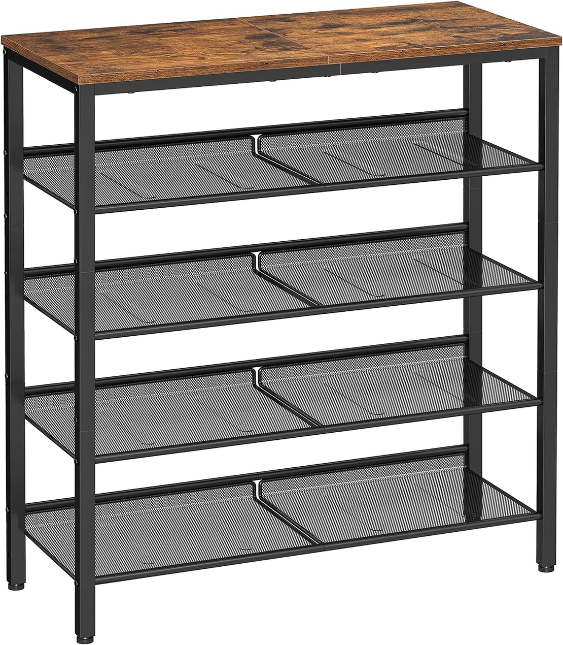 VASAGLE Raft de pantofi, 5 niveluri, rafturi reglabile din plasa, metal, stil industrial, 75x28x93cm, maro vintage negru