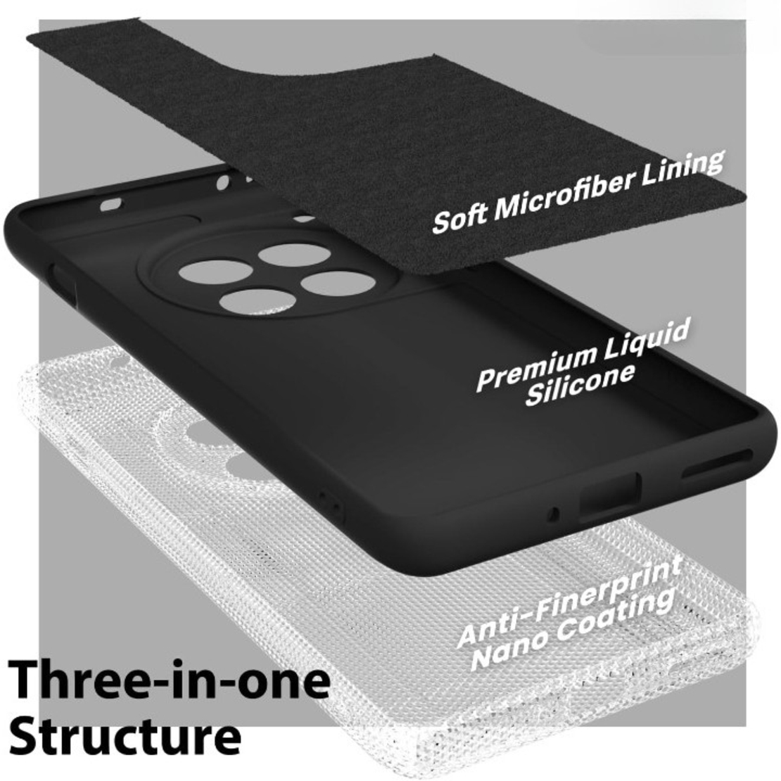 Husa de Protectie, Vafy, pentru OnePlus 12 5G, Liquid Silicone, cu Microfibra pe Interior, Protectie Antisoc, Compatibil Incarcare Wireless, Negru