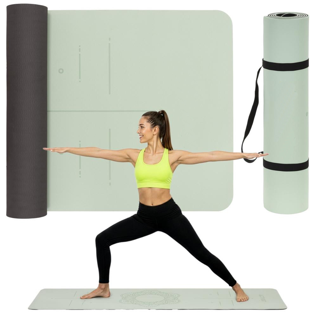Saltea yoga antiderapanta din TPE, 183x61x0.6 cm, cu curea transport, verde