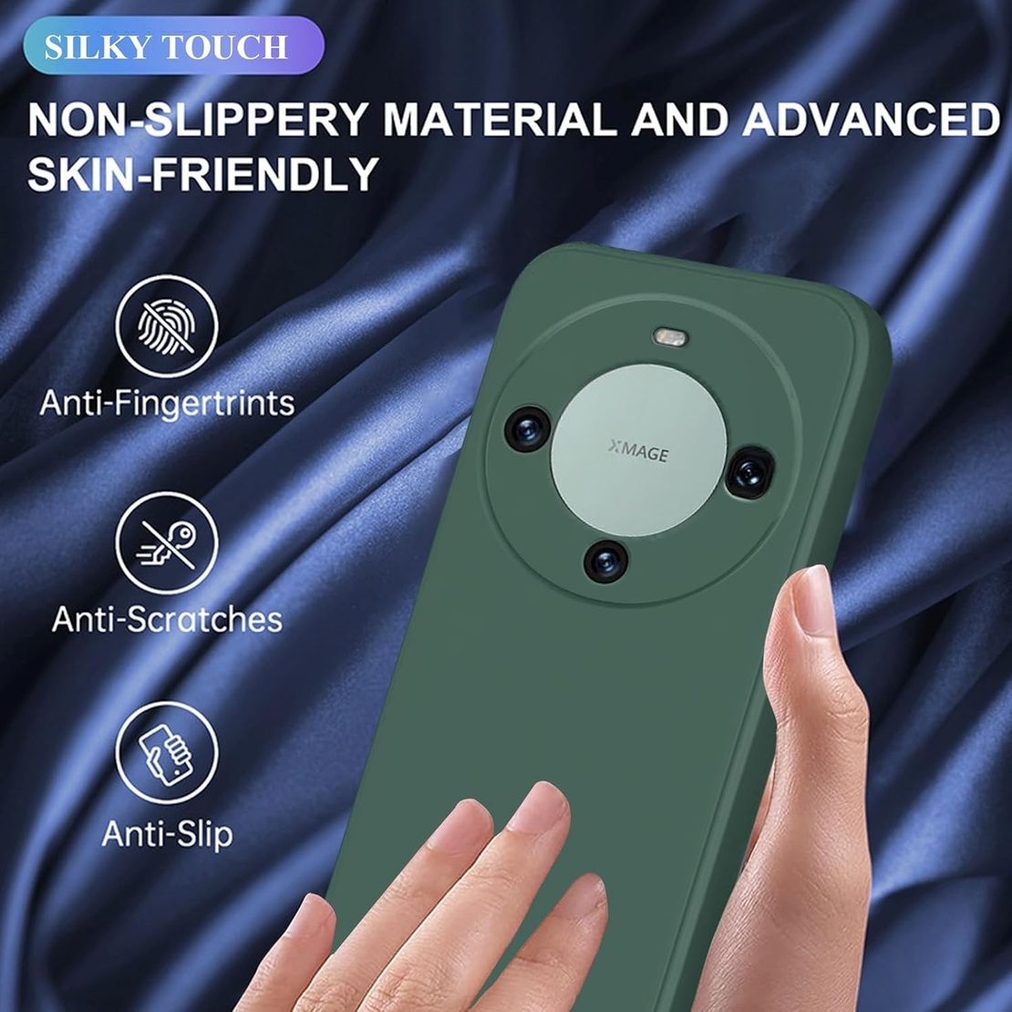 Husa de Protectie, Vafy, pentru Huawei Mate 60 Pro, Liquid Silicone, cu Microfibra pe Interior, Protectie Antisoc, Compatibil Incarcare Wireless, Verde
