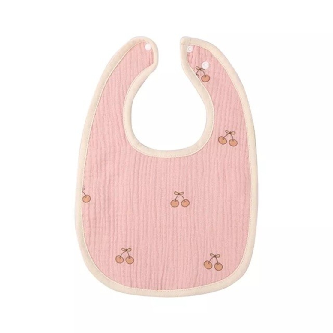 Baveta in Forma de U, Flippy, din Bumbac, pentru Copii 0-12 Luni, Rezistenta la Apa, cu Capse, Model cu Cirese, 21x30 cm, Roz