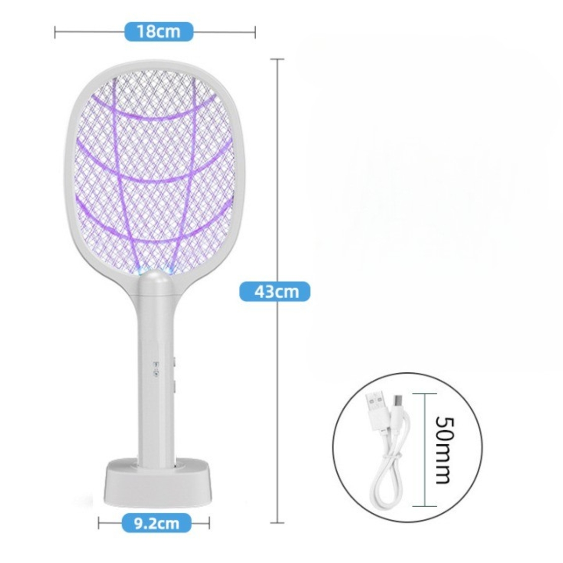 Lampa Electrica Impotriva Tantarilor, Flippy, 43 x 18 x 9.2 cm, Reincarcabila cu Cablu USB Inclus, Plasa din Aluminum Alb