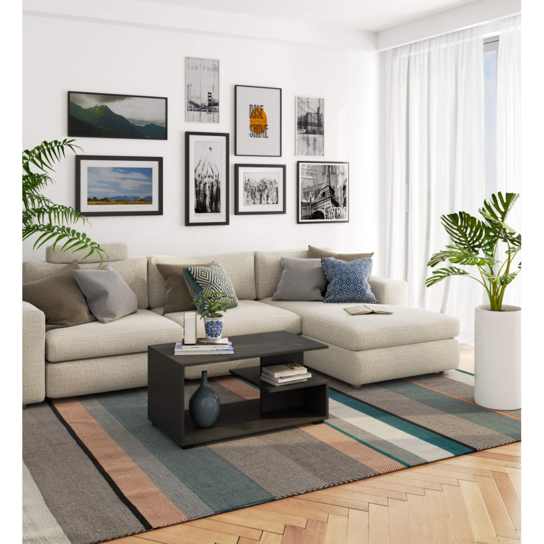 Masuta de cafea, PAL laminat, 90x51x45 cm, gri grafit