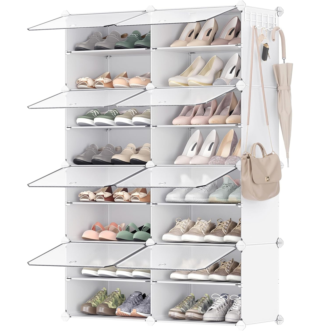 SONGMICS Dulap pentru pantofi, panouri plastic si cadru metalic, 8 module de 30x40x30 cm, pana la 32 perechi pantofi, alb