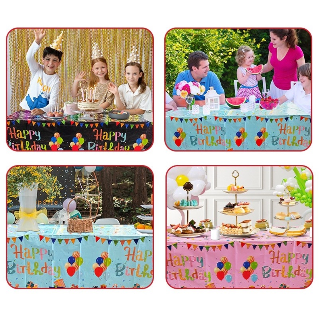 Fata de Masa, Flippy, din Folie, Imprimeu Happy Birthday cu Baloane, 137 x 274 cm, Albastru