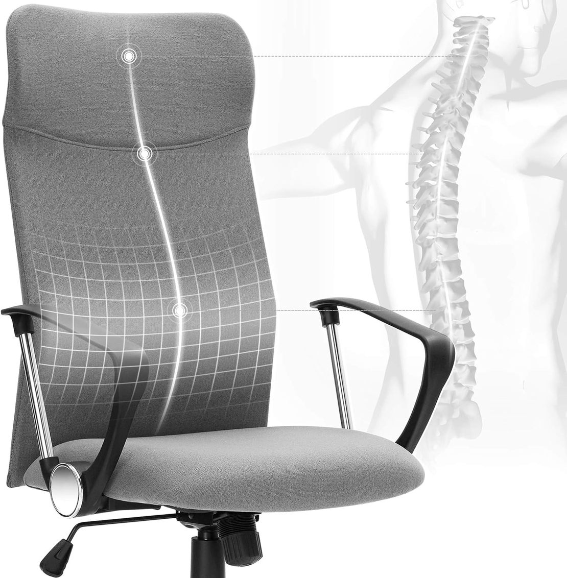 SONGMICS Scaun de birou ergonomic, reglabil pe inaltime, functie balans, maxim 120 kg, 63x63x120 cm, gri