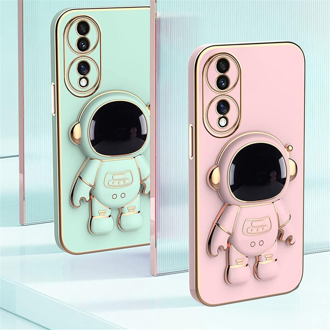 Husa Telefon 2in1, Vafy, Compatibila Huawei P50 Pro, Carcasa TPU cu Suport Inclus Tip Astronaut, Protectie Camere, Verde