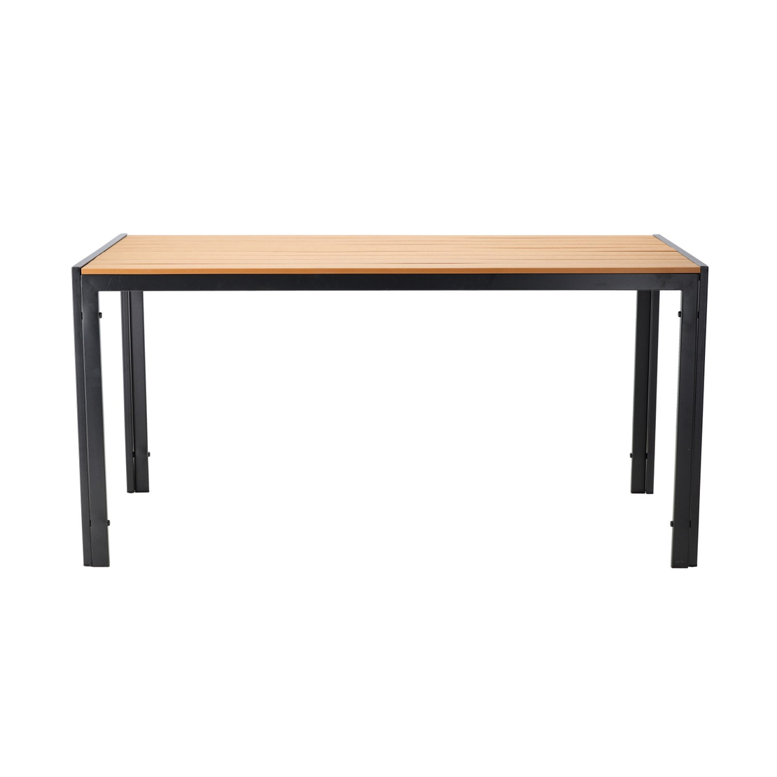 Masa de gradina, cadru otel, blat polywood cu aspect lemn, 150x90x73 cm, negru si maro natur