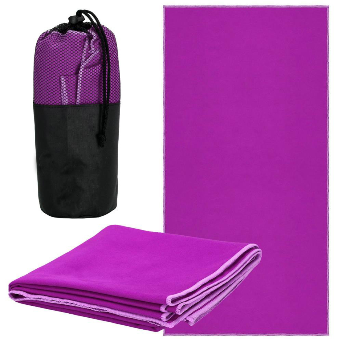 Prosop de plaja cu uscare de rapida, husa de transport, 75x150cm, violet