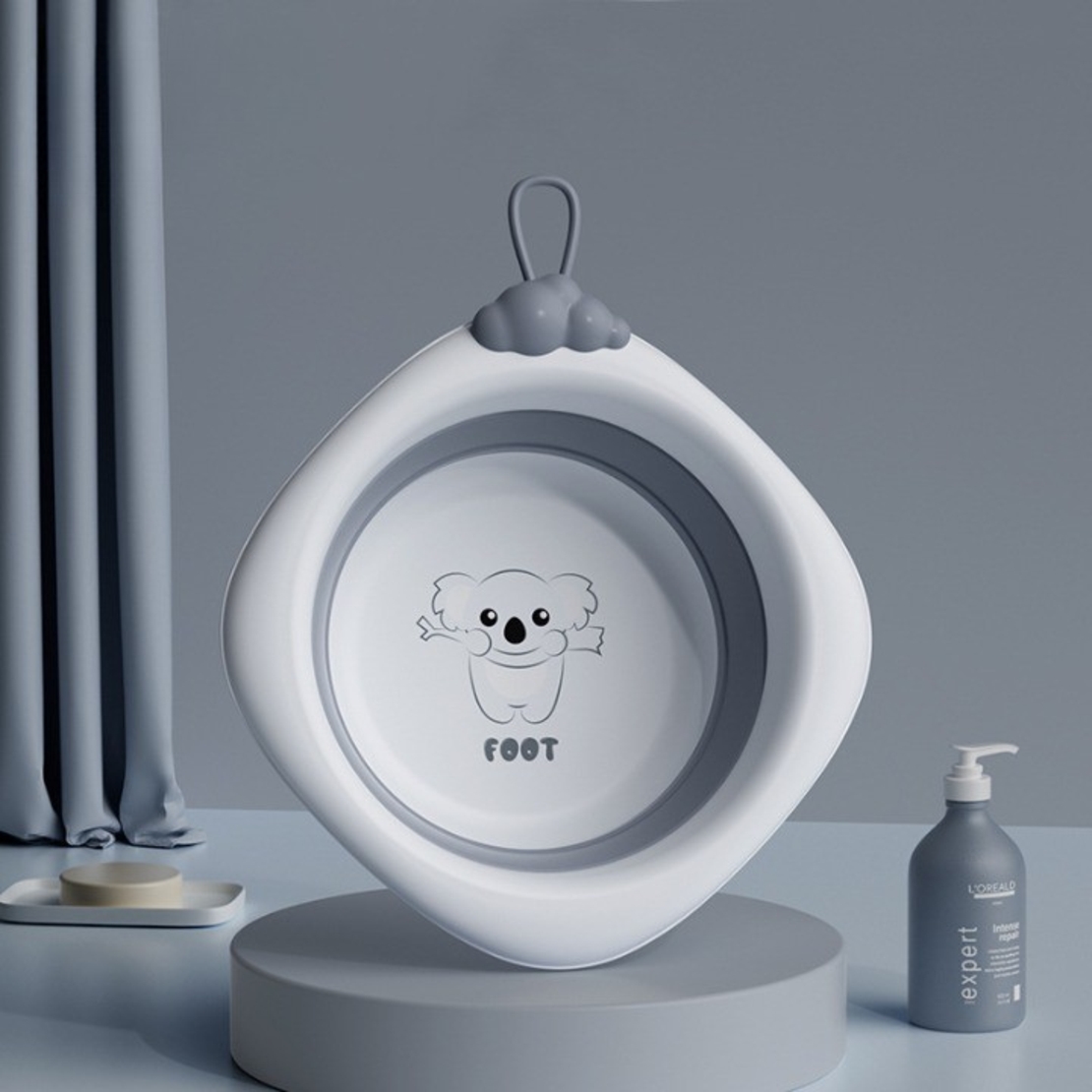 Cada Pliabila pentru Baie pentru Copii, Flippy, Cadita pentru Bebelusi, Model Romb pentru Picioare Koala, Gri, 30x30x3.5 cm, 4L