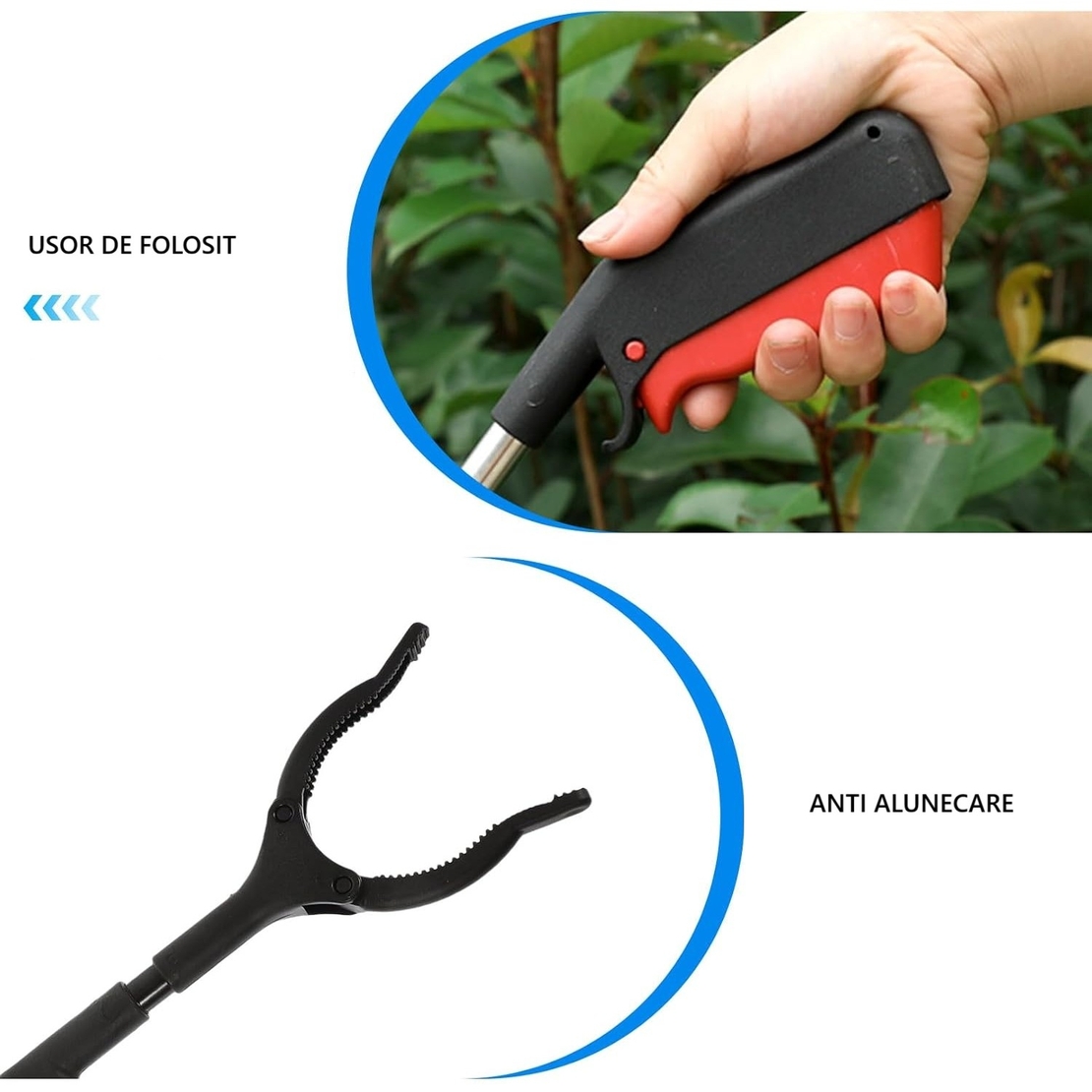 Cleste pentru Colectarea Deseurilor, Flippy, din Metal si Plastic, 60 cm, Fara Maini Murdare, Negru/Rosu