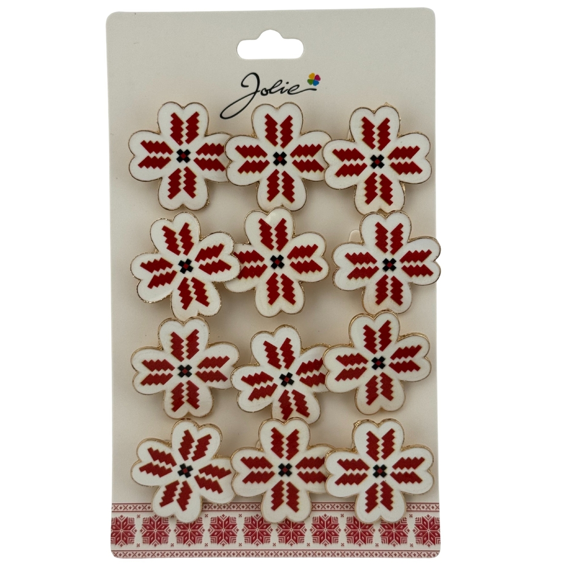 Set 12 Brose Martisor Primavara, Jolie, Model Trifoi cu Motiv Traditional Rosu