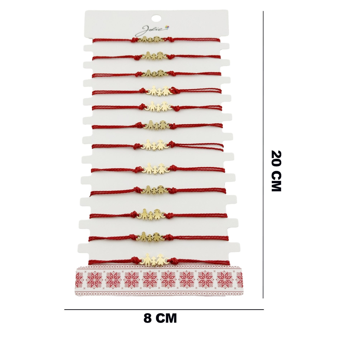 Bratara Martisor pentru Dama, Jolie, Model Familie, Set 12 bucati, Pandativ din Inox Auriu, Snur Ajustabil Impletit, Rosu