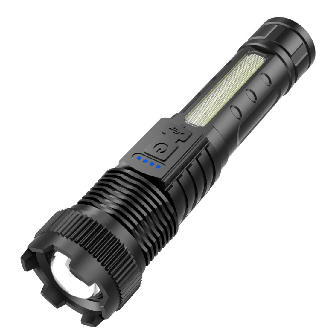Lanterna LED Vafy P50 mare, Incarcare USB, 10W, 2 Surse de Lumina, 16 x 3.8 cm, Negru