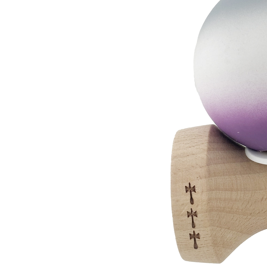 Kendama X Originala, Profesionala, Flippy, Rubber Grip, Cupe Mari KING SIZE V3, Gaura in Baza, Rulment Metalic, din lemn 18 cm, Ata 62/65 cm, Gradient Gri/Alb/Mov