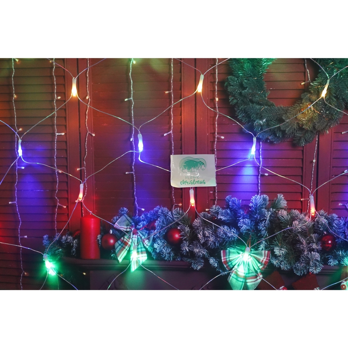 Sectiune Instalatie de Craciun Vafy, Tip Plasa, 80 LED-uri, 2 m x 1 m, 8 jocuri de lumini, Interconectabila, Fir transparent, Multicolor