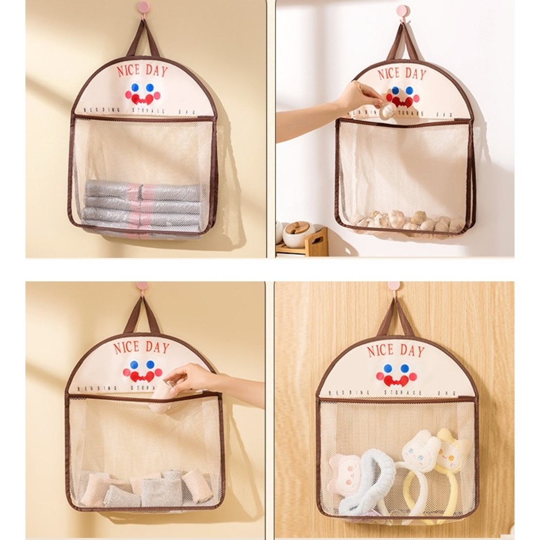 Geanta de Depozitare, Flippy, Tip Saculet, de Agatat, Multifunctionala, din Plasa, 40 x 10 x 44 cm, Maro
