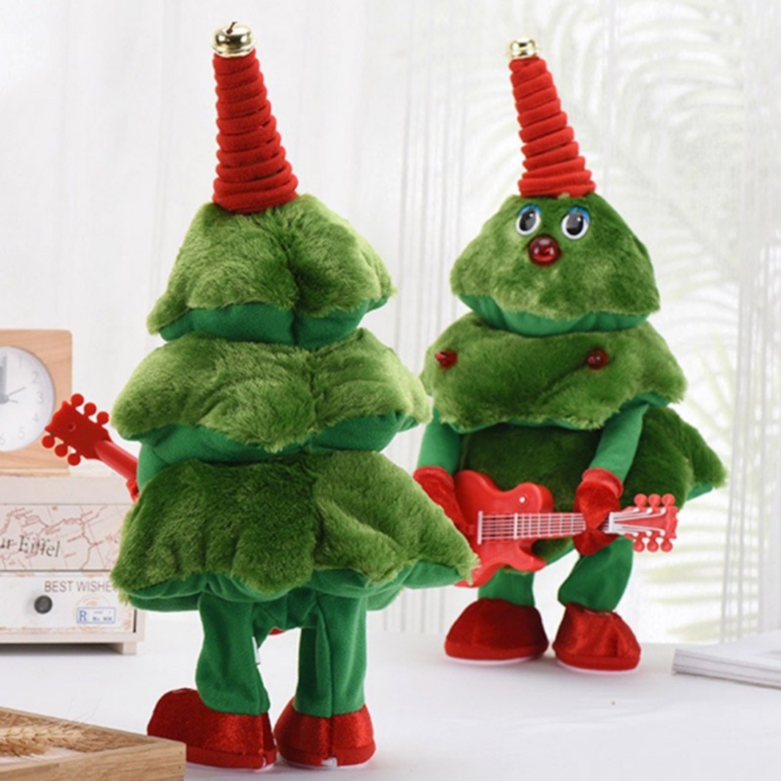 Bradut Dansator si Cantaret, Flippy, Decoratiune de Craciun, Jucarie Interactiva, cu Chitara, cu Lumini, 25 cm Inaltime, Verde