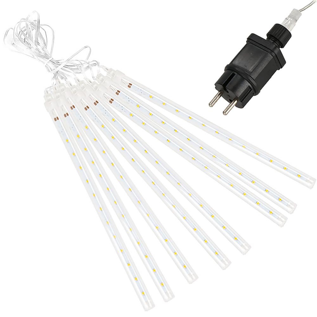 (DL) Instalatie de Craciun, 8 tuburi, 30cm, 144 LED, ploaie de meteoriti, alb
