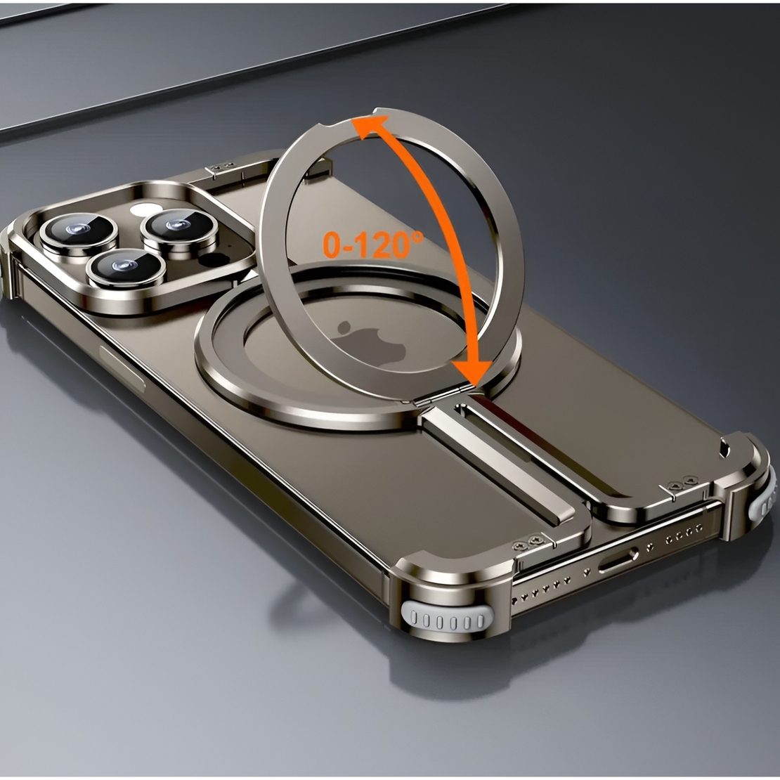 Husa MagSafe Metalica Compatibila cu iPhone 15 Pro, Vafy, Clear Case, Aliaj de Aluminiu, cu Magnet, fara Rama, Antisoc, Antizgariere, Incarcare Wireless, Gri Metalizat