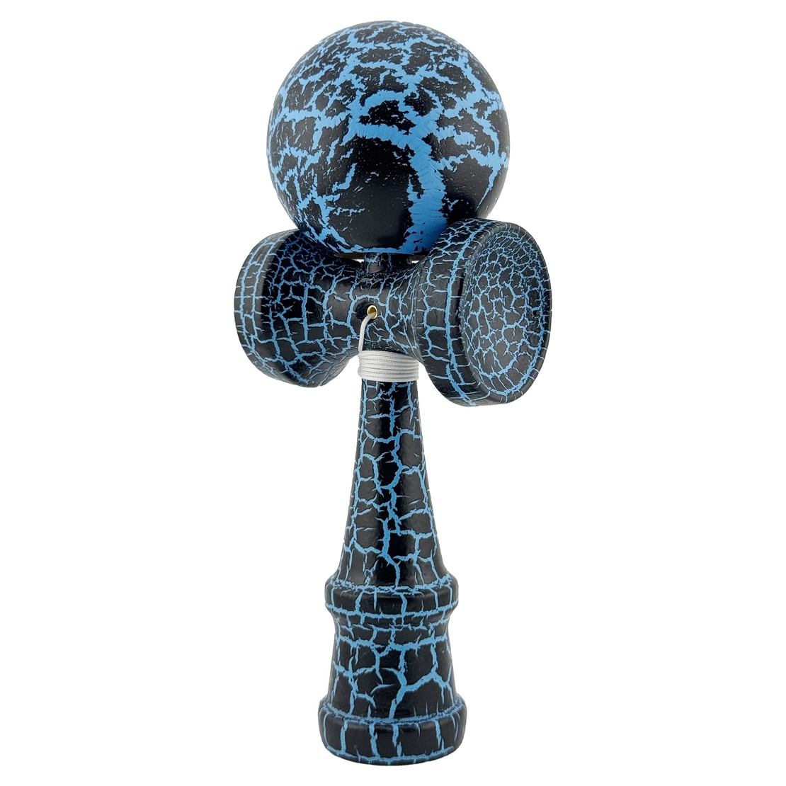 Kendama X Originala, Profesionala, Flippy, Cracked, din Lemn, 18 cm, Negru, Albastru