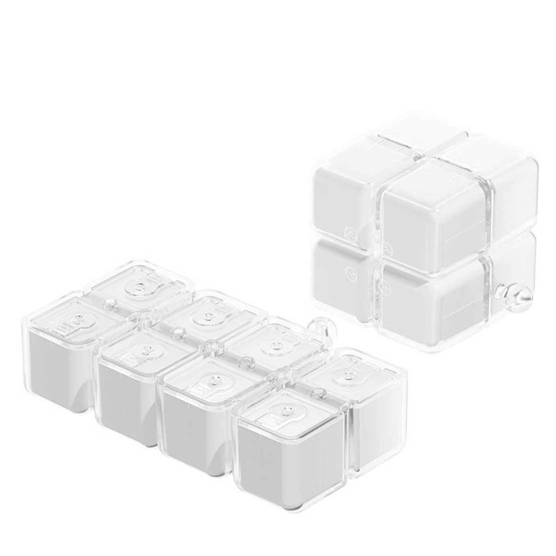 Cutie pentru Medicamente, Vafy, Model Rubik' Cube, cu Curea de Agatare, Dozator Portabil de Medicamente, Dispenser Pastile, estimat pentru 7 zile, 7.3 x 6 x 6 cm, Alb