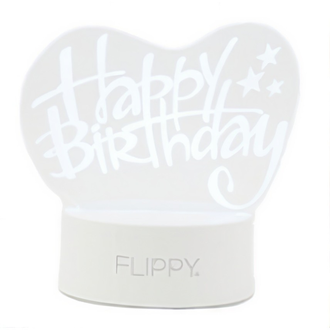 Lampa LED decorativa, Flippy, 3D, Happy Birthday, cu USB si baterii, 20 cm inaltime, din material acril, lumina multicolora si telecomanda inclusa, alb