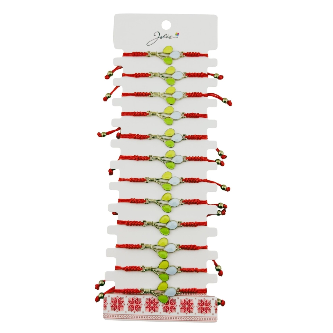 Martisor Bratara pentru Dama si Copii, Jolie, Model Balonase Colorate, Set 12 bucati, Pandantiv Emailat cu Contur Auriu, Snur Reglabil, Rosu/Multicolor