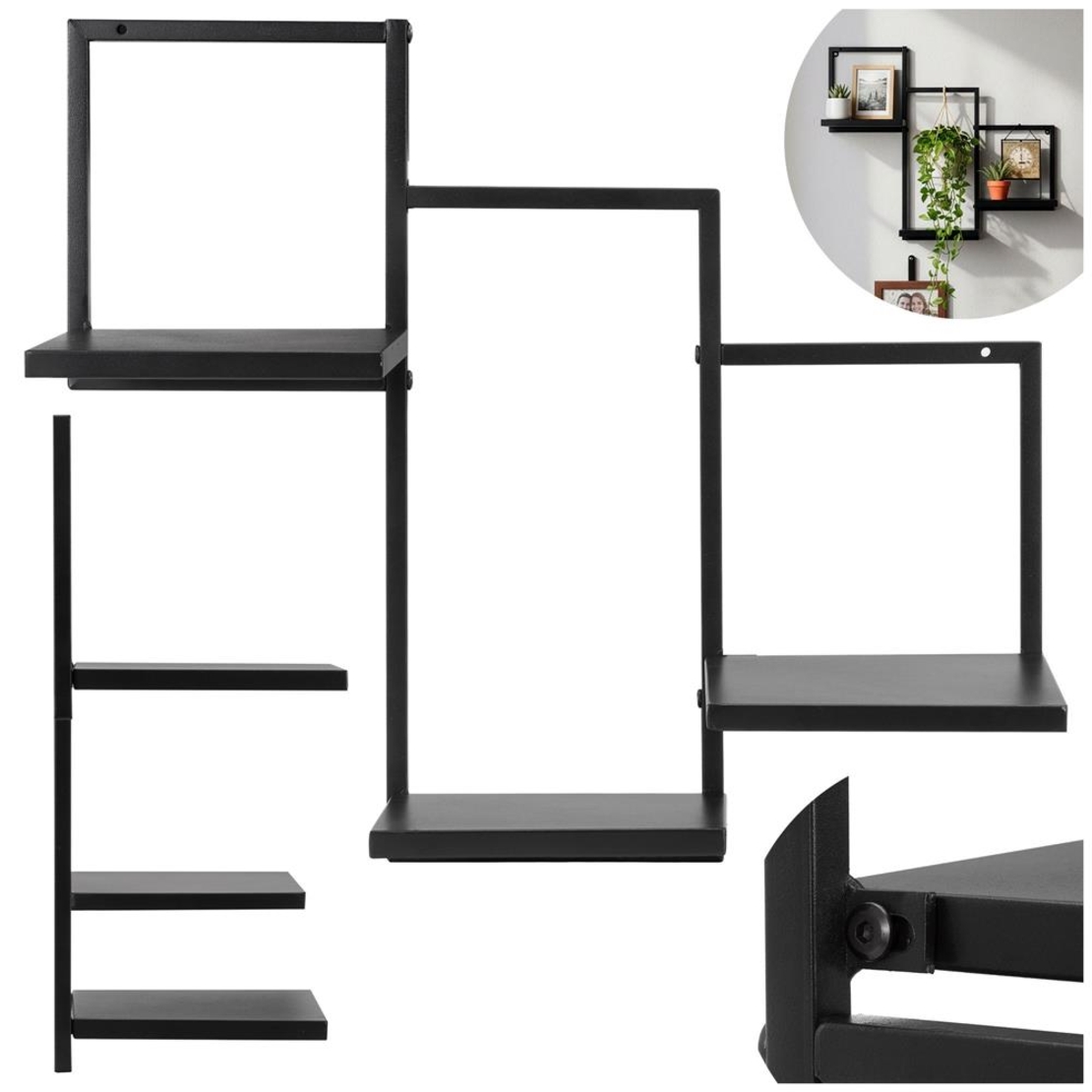 Raft de perete cu 3 polite din MDF si cadru metalic, 58x21x50 cm, negru
