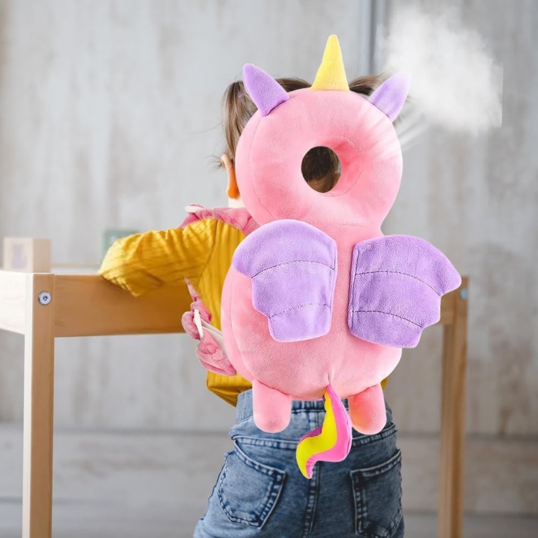 Perna tip Rucsac pentru Protectia Capului, Vafy, Tetiera tip Unicorn, pentru Bebelusi, 33x6x19 cm, 180 g, Roz