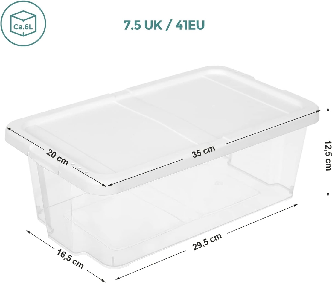 SONGMICS Set 12 cutii de depozitare pantofi, stivuibile, cu capac din plastic, pentru pantofi pana la marimea 41