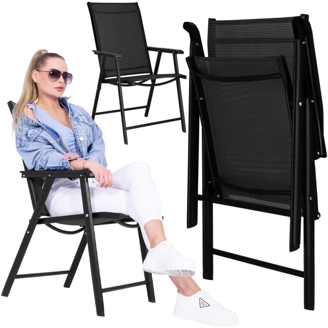 Scaun de gradina metalic, pliabil, 95x57x66cm, maxim 150kg, negru
