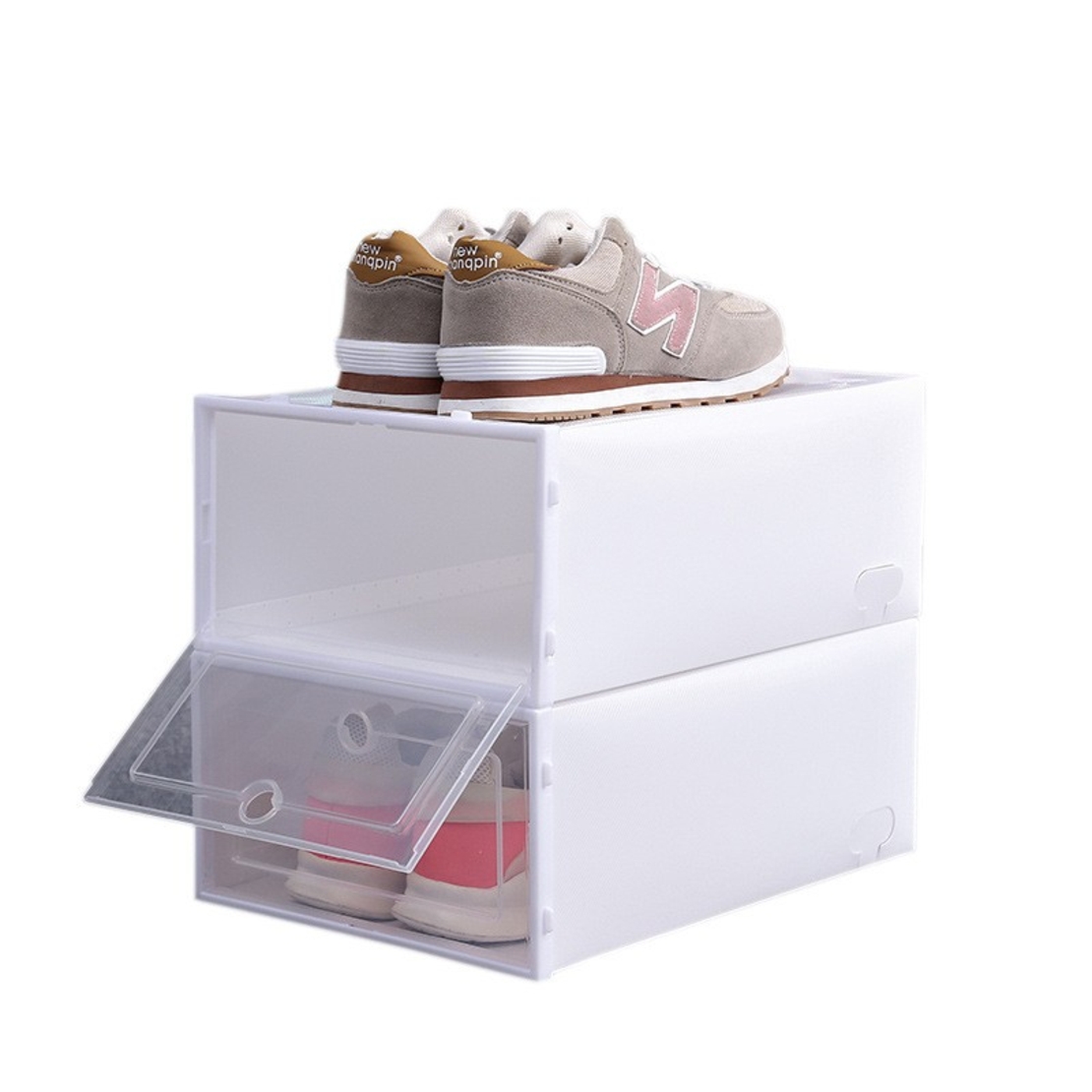 Cutie pentru Pantofi, Flippy, Tip Sertar, din Plastic, Stivuibila, Usa Frontala, 33 x 23 x 13 cm, Transparent