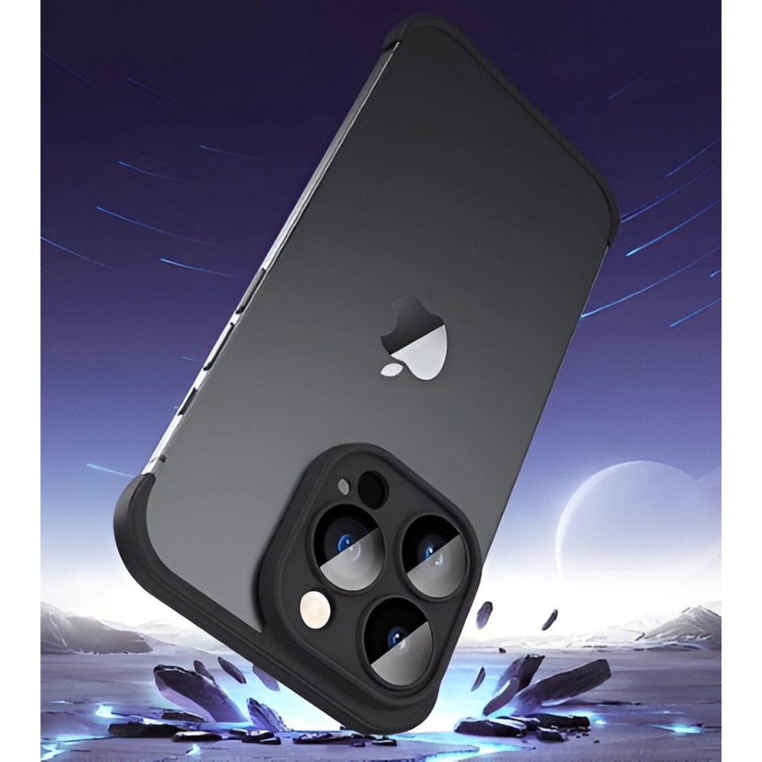 Husa Metalica Edgeless Compatibila cu iPhone 15 Pro, Vafy, Protectie pentru Colturi si Camera, Aliaj, Antisoc, Antizgariere, Negru Metalizat