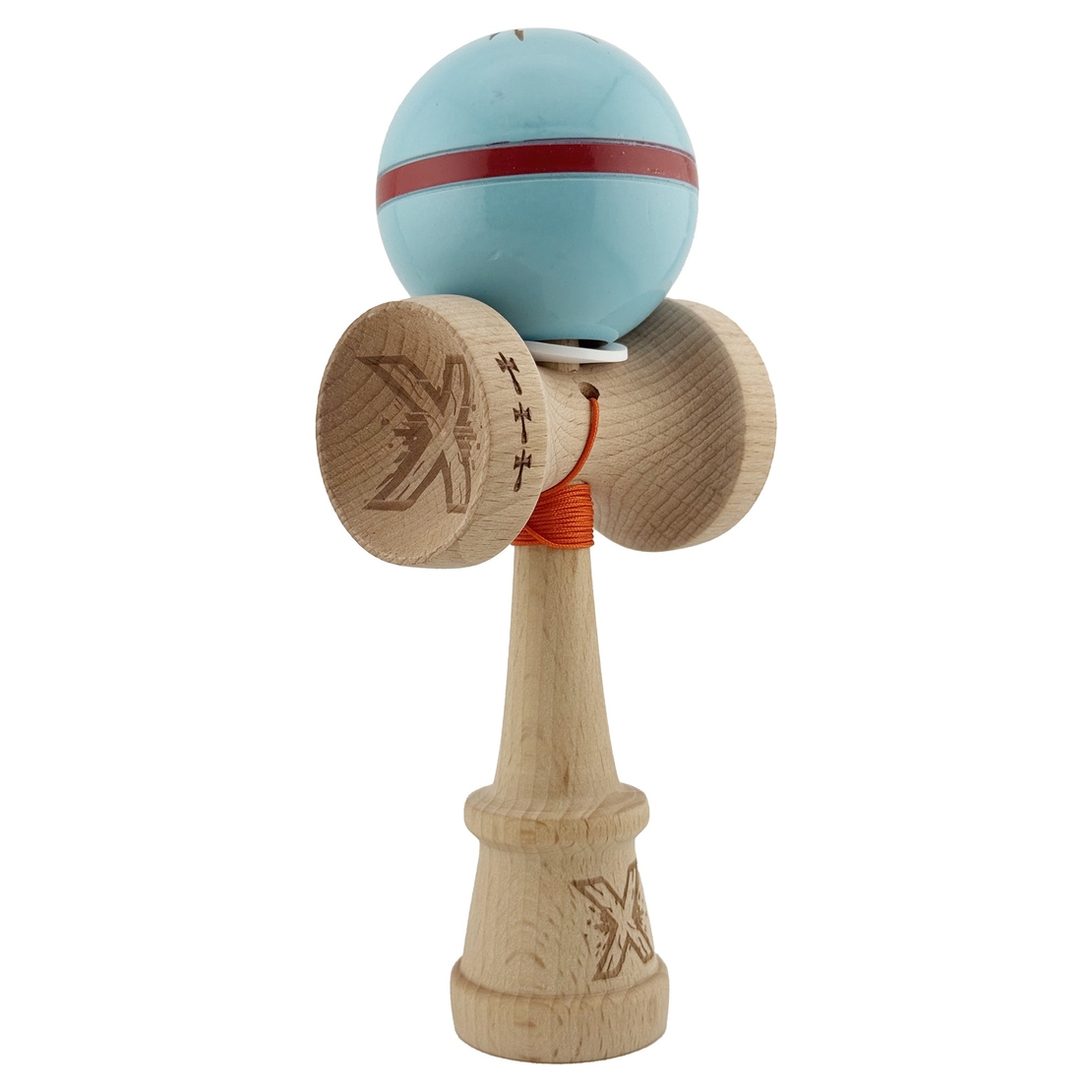 Kendama X Originala Silken, Profesionala, Flippy, Cupe Mari KING SIZE V3, Super Sticky, Gaura in Baza, Rulment Metalic, din lemn 18 cm, Ata 62/65 cm, Albastru deschis