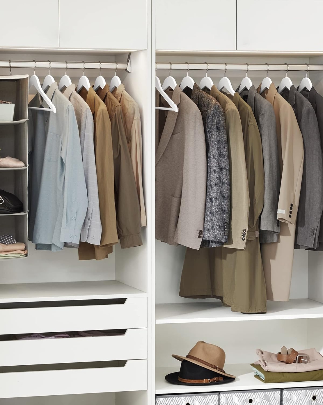 SONGMICS Set de 20 umerase din lemn, cu bara anti-alunecare pentru pantaloni, carlig pivotant la 360°, 45cm, alb